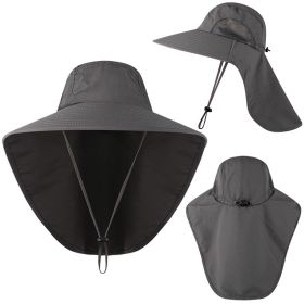 Wide Brim Bucket Hat with Neck Cover (Color: Black)