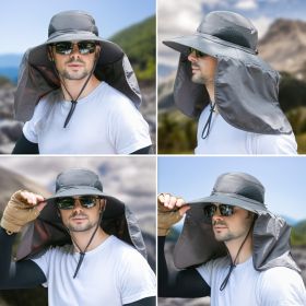 Wide Brim Sun Screen Fisherman's Hat With Neck Flap (Color: Light grey, size: 58-60cm/22.83-23.62in)