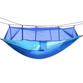600lbs Load 2 Persons Hammock with Mosquito Net – Portable Nylon Swing Bed (Color: Blue)