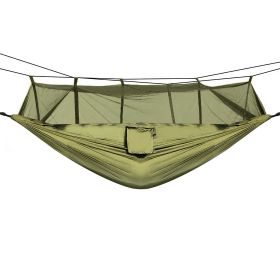 600lbs Load 2 Persons Hammock with Mosquito Net – Portable Nylon Swing Bed (Color: Green)