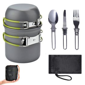 5Pcs Camping Cookware Mess Kit and Carry Mesh Bag for Outdoor Camping Hiking and Picnic (Color: Green)