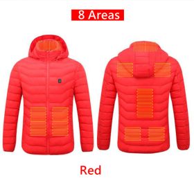 Men 9 Areas Heated Jacket USB Winter Outdoor Electric Heating Jackets Warm Sprots Thermal Coat Clothing Heatable Cotton jacket (Color: 8 Areas heated Red, size: M)