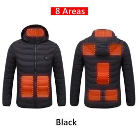 Men 9 Areas Heated Jacket USB Winter Outdoor Electric Heating Jackets Warm Sprots Thermal Coat Clothing Heatable Cotton jacket (Color: 8 Areas heated Black, size: 4XL)