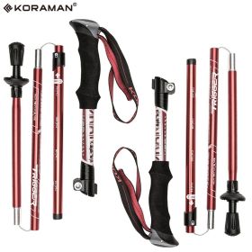 KORAMAN 1pair Collapsible Trekking Poles – Adjustable Lightweight Hiking Sticks (Color: Red)