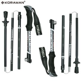 KORAMAN 1pair Collapsible Trekking Poles – Adjustable Lightweight Hiking Sticks (Color: Black)
