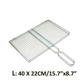 1pc Stainless Steel Vegetable BBQ Grilling Basket – Portable Folding Fish Grill Accessory (size: L)