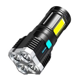 4-core Led Multi-functional Bright Flashlight COB Side Light Outdoor Portable Home USB Rechargeable Flashlight (Emitting Color: Black Flashlight)