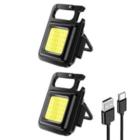 Mini LED Pocket FlashLight – USB Rechargeable COB Keychain Work Light (Emitting Color: 2Pcs, Ships From: China)