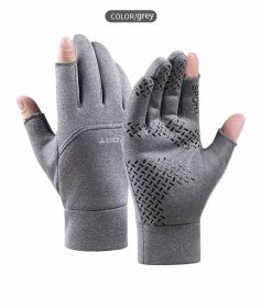 Winter Fishing Gloves – Keep Warm Anti-Slip Gloves for Men and Women (Color: Gray, size: M)