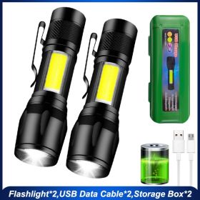 Mini LED Flashlight With Storage Box – Portable Rechargeable Waterproof Torch (Emitting Color: 2Pcs, Ships From: China)