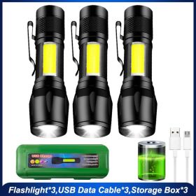 Mini LED Flashlight With Storage Box – Portable Rechargeable Waterproof Torch (Emitting Color: 3pcs, Ships From: China)