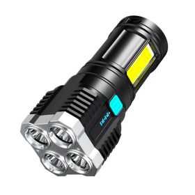 4-Core LED Multi-Functional Bright Flashlight – USB Rechargeable Outdoor Lantern (Body Color: Black, Emitting Color: Black G300)