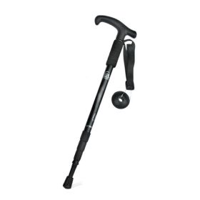 Four-Section Curved Handle Trekking Pole (Color: Black, Type: Walking Sticks)