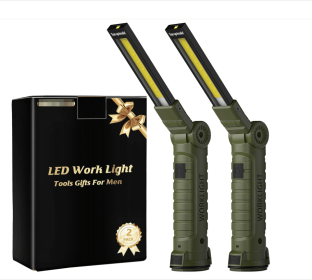 Rechargeable LED Work Light with Magnetic Base Hook (Color: Green   2 Pack)