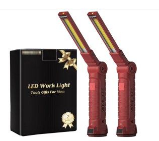 Rechargeable LED Work Light with Magnetic Base Hook (Color: Red   2 Pack)