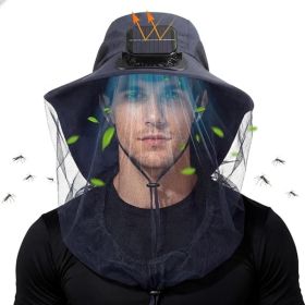 Mosquito Net Hat with Fan Built (Color: Navy Blue)