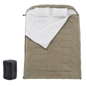 Adult double warm sleeping bag with pillow (Color: Green)