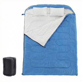 Adult double warm sleeping bag with pillow (Color: Blue)