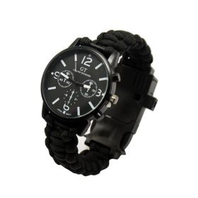 Multi function Survival Bracelet  With LED Light (Color: Black)
