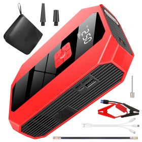 Portable Car Jump Starter Air Compressor 1500A 400PSI Car Battery Charger Jump Starter Power Bank LED Flashlight Digital Tire Inflator for 4.0L Gasoli (Color: Red)