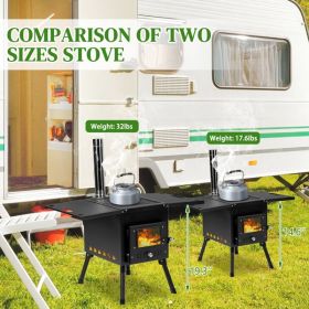 black iron panel with chimney camping stove N001 (Color: as picture)