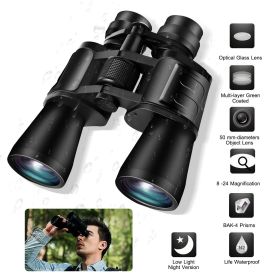 Portable Zoom Binoculars – FMC Lens Low Light Night Vision for Outdoors (Color: Black)