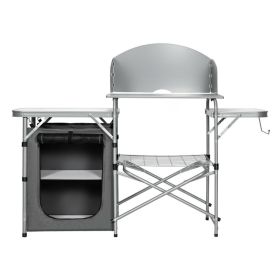 Portable Grilling Table with Windscreen Bag (Color: Gray)