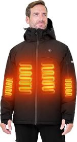 Heated Jacket, Ski Jacket Coat, With 12V/16000mAh Battery Pack, 5 Areas Heating Thicken Men Winter Coat (Color: Black, size: L)