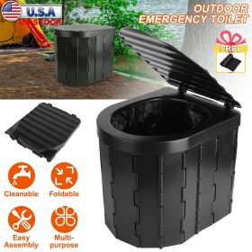 Foldable Emergency Toilet with Lid Carry Bag 1 Roll Garbage Bags (Color: Black)