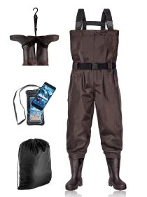 BELLE DURA Fishing Waders – Waterproof Lightweight Nylon Bootfoot Waders for Men and Women (Color: brown, size: Men 10 / Women 12)