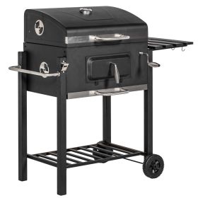 Outsunny Charcoal BBQ Grill – Portable Outdoor Cooker with Side Table and Wheels (Color: as Pic)