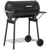 Outsunny 30" Portable Barrel Charcoal BBQ Grill – Steel Outdoor Smoker with Wheels