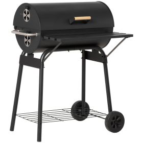 Outsunny 30" Portable Barrel Charcoal BBQ Grill – Steel Outdoor Smoker with Wheels (Color: as Pic)