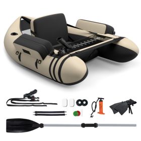 Inflatable Float Tube with Pump Storage Pockets and Fish Ruler (Color: Beige)