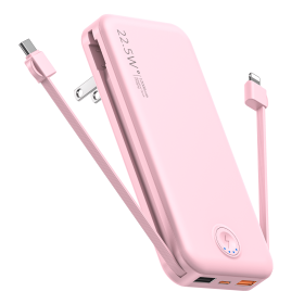 Portable Power Bank with Built in Cables Mobile Phone Portable Charger Power Phone Charger Backup Battery for IPhone,Andriod Phone, Galaxy Ect. (Color: Pink)