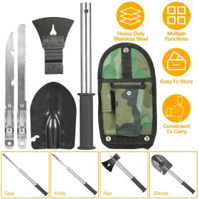 6-in-1 Multi Tool Survival Kit Shovel Knife Axe Saw Nail Puller w/ Pouch Outdoor Gear Camping (Color: Black)