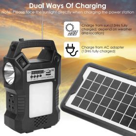 Portable Solar Power Station Rechargeable Backup Power Bank w/Flashlight 3 Lighting Bulbs For Camping Outage Garden Lamp (Color: as Pic)
