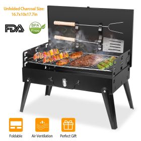 Portable Charcoal Grill 16.7x10x17.7in (Color: Black)