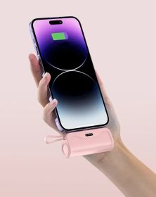 Keychain 2 in 1 Power Bank With Dual Charging Cord (Color: Pink)