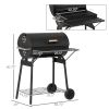 Outsunny 30" Portable Barrel Charcoal BBQ Grill – Steel Outdoor Smoker with Wheels