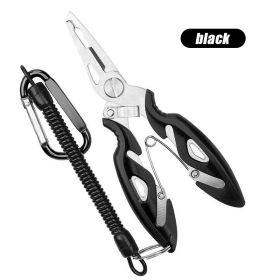 Luya Pliers Stainless Steel Curved Mouth Scissors (Color: Black with rope)