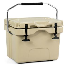 Portable Insulated Ice Cooler with 2 Cup Holders (Color: Khaki)